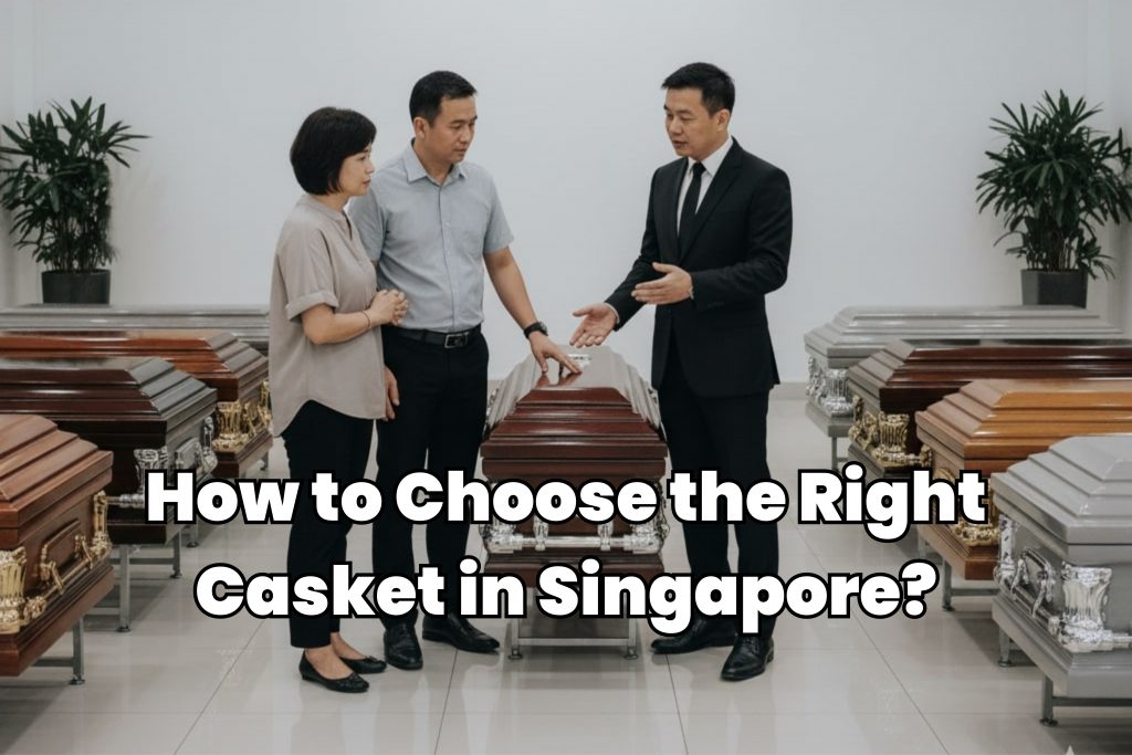 funeral director from solace bereavement guiding clients on choosing the correct caskets in singapore